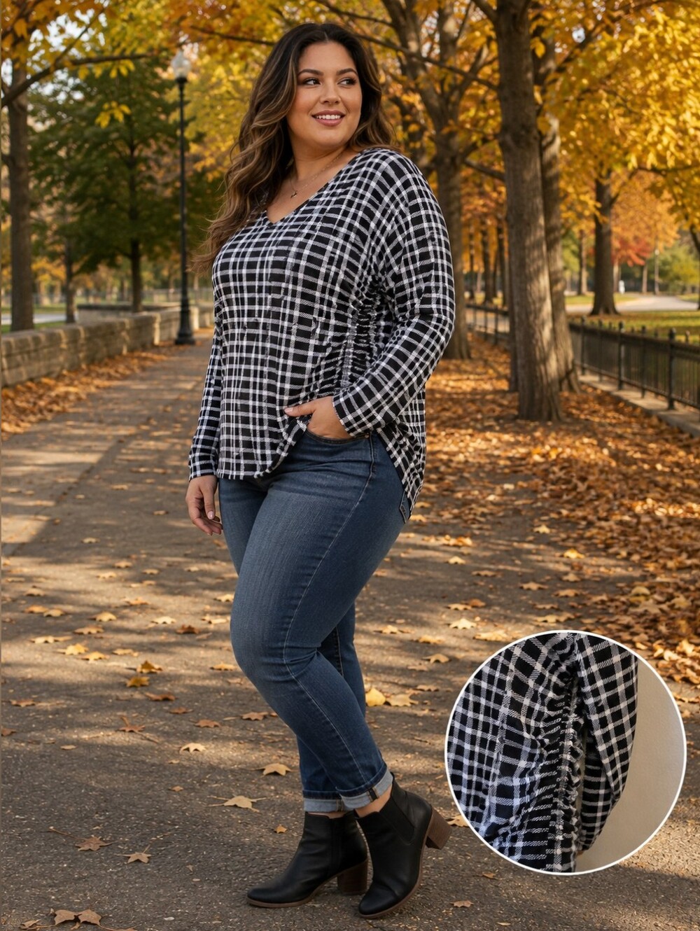 Livi Black and White V Neck Long Sleeve Shirt. In EUC - Picture 2 of 6